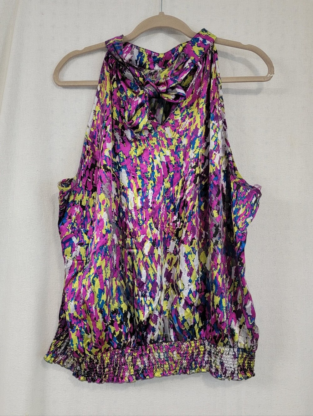 Cato Multicolor Halter Tank with Neck Tie - Pink, Yellow, Blue